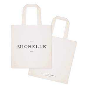 Modern Personalized Name Cotton Canvas Tote Bag with Open Closure Solid Color Pattern - Product Image 2