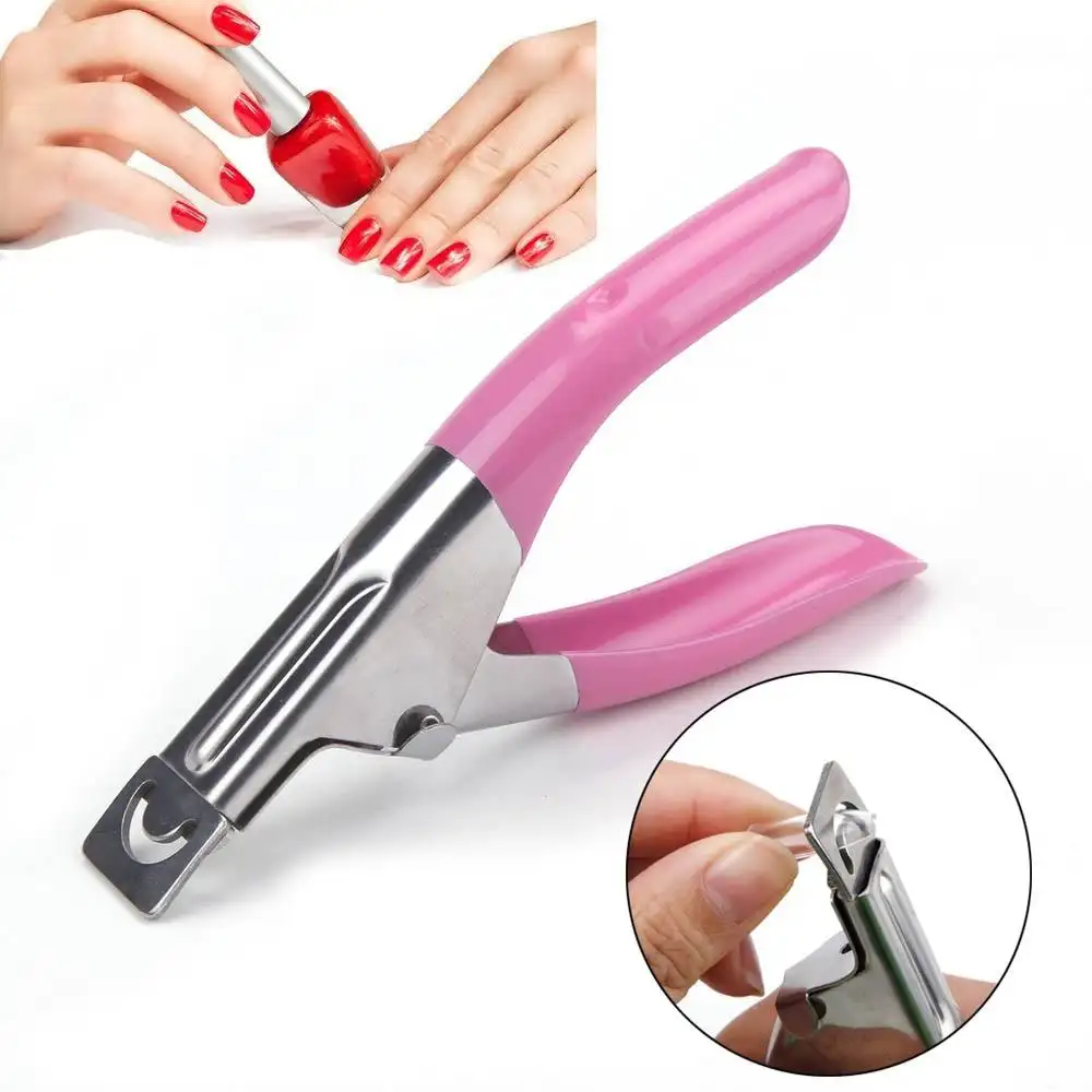 Professional Pink Grip handle Nail Clipper Tips Manicure Cutter Guillotine Cut False Nails