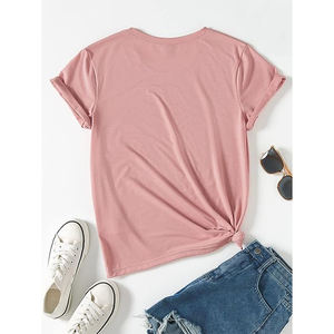 Camiseta de Algodón Lisa para Mujer, Cuello Redondo Clásico, Camiseta de Algodón Suave, Proveedor de Marca Privada OEM, Color Sólido - Product Image 5