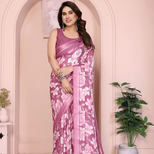 Sari de Seda Ligero con Estampado Floral para Toda Ocasión, Estilo Tradicional para Fiestas - Product Image 1