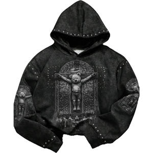 Ventes en gros de sweats à capuche gothiques pour hommes, style streetwear, lavage vintage, poids lourd, sweats à capuche personnalisés, esthétique sombre, fournisseur en gros OEM, États-Unis - Product Image 2