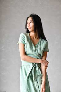 100% Linen Natural New Styles Good Price Maxi Linen Sustainable Clothes <b>Wrap</b> Around Linen Long <b>Wedding</b> Dress With Short Sleeves - Product Image 4