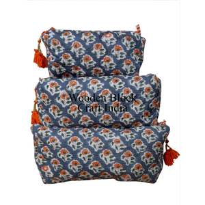 Vintage Handmade Bohemian Quilted 100% Cotton Cosmetic Organizer <b>for</b> <b>Bag</b> Set 3-Piece Reusable Small Makeup Pouches Unisex - Product Image 1