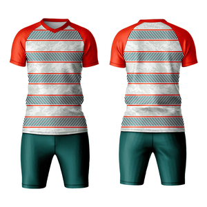 Custom Men's Soccer Uniform Set <b>Short</b> Sleeve Jersey & <b>Shorts</b> Blue Striped Sublimated Football Teamwear Breathable Polyester - Product Image 5