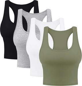 Débardeur court décontracté pour femme en tricot extensible (élasthanne/coton) avec logo frontal, col rond, anti-boulochage, 220g, idéal pour le sport - Product Image 4