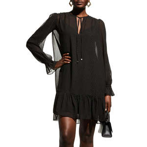 Abito Elegante Nero Grande da Donna Michael Kors in Chiffon Trasparente con Collo Annodabile, Texture Dewdrop, Drappeggio Naturale, Lunghezza al Ginocchio - Product Image 1