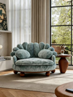 Fauteuil d'appoint créatif à pétales, revêtement en chenille, canapé, fauteuil rond, pieds en bois massif, siège de loisirs pour salon, chambre, bureau