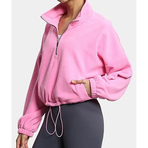 Suéter suave en blanco para mujer Sudadera con media cremallera Pullover Cuello redondo en blanco Crop Top Sudadera - Product Image 5