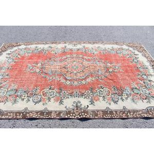 Tapis 6x10 pieds, tapis turc vintage, tapis rouge et bleu avec motifs de plantes et d'arbres - Product Image 3