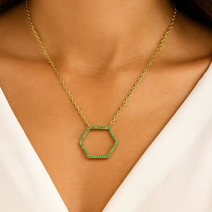 Cadena de Esmeralda 925 plata esterlina mayo piedra collar hexágono encanto Collar para mujer - Product Image 1