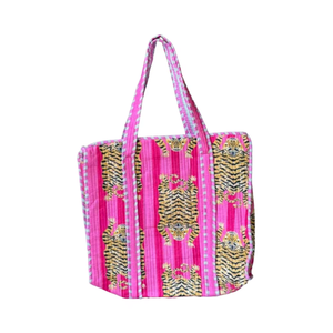 Grands sacs fourre-tout en coton matelassé bohème chic avec fermeture à glissière et chaînes, sacs de shopping portables faits à la main pour femmes - Product Image 1