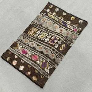 Vintage Turkish Rug, Small 2x3.3 ft (60x100 cm) Rug, <b>Brown</b> Abstract <b>Wool</b> Rug - Product Image 2