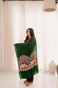 Chal Tradicional Cachemirí de Terciopelo de Poliéster Sólido con Bordado y Borlas, Transpirable, Moda de Invierno para Mujer - Product Image 2