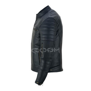 Chaqueta de Motociclista de Cuero Acolchada de Alta Calidad al por Mayor con Cuello Alto y Bolsillos con Cremallera - Product Image 4