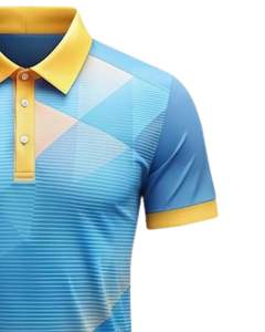 Polo homme personnalisé, bleu ciel, jaune, imprimé géométrique, manches courtes, t-shirt de golf, polyester respirant, vêtements décontractés, OEM personnalisé - Product Image 2