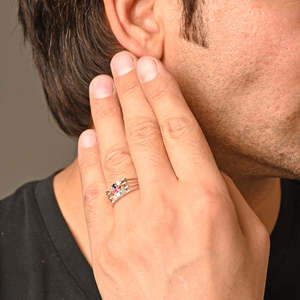 NOVAMART Fine Men's Handmade 92.5 Sterling Silver <b>Adjustable</b> <b>Ring</b> with Natural Certified Navratna Stone Nine Planets Design for - Product Image 4