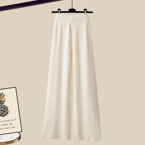 ชุดเซ็ตเสื้อสเวตเตอร์ถักนิตเนื้อนุ่มหนาสำหรับผู้หญิงใส่หน้าร้อน เอวกลาง แห้งเร็ว ระบายอากาศดี สไตล์ลำลอง 2 ชิ้น เสื้อสเวตเตอร์ + กางเกงขายาว - Product Image 5