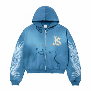 Sudadera con capucha de lana gruesa de lujo con cremallera 420 GSM algodón suave ropa de invierno Pesada Estilo desgastado logotipo personalizado puff estampado sudaderas básicas - Product Image 1