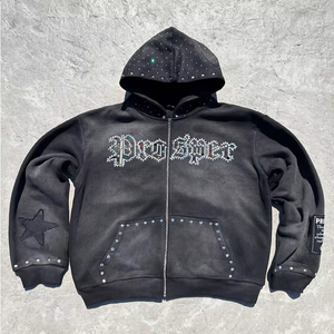 Conjunto de Sudadera con Capucha y Pantalones Deportivos para Hombre, Estampado Personalizado, Lavado, con Pedrería, para Invierno - Product Image 2