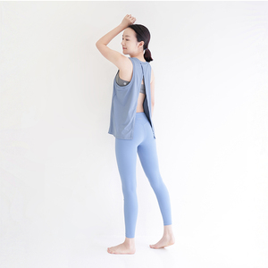 Mukasa ชุดคลุมโยคะฟิตเนสแบบยืดได้สำหรับผู้หญิงเสื้อแขนกุดแห้งเร็วสีน้ำเงินแบบผ่าหลัง - Product Image 3