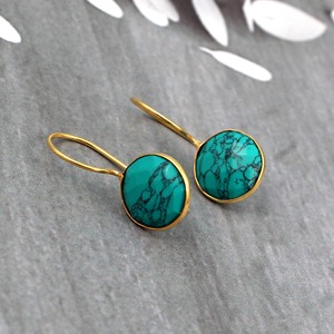 Pendientes Colgantes Minimalistas con Turquesa, Chapados en Oro de 18K, Plata 925, Estilo Gancho, Joyería Elegante de Moda, Regalo para Mujer - Product Image 2
