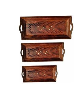 <b>Wooden</b> <b>Serving</b> <b>Tray</b> Multipurpose with Brass Work, <b>Serving</b> Platters for Party, Food and Tea <b>Wooden</b> Decorative <b>Trays</b> for Coffee - Product Image 5
