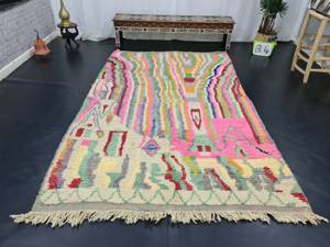 Thảm Boujaad sọc kiểu Morocco, thảm len thủ công, thảm Berber, màu hồng và xanh tuyệt đẹp, thảm dệt tay ấm cúng, phong cách Boho - Product Image 3