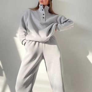 New Style Custom LOGO Eco-Friendly Plus Size Solid High Quality 100% Cotton Casual Sweatsuit with Hood Oversized <b>Tracksuit</b> Women - Product Image 2