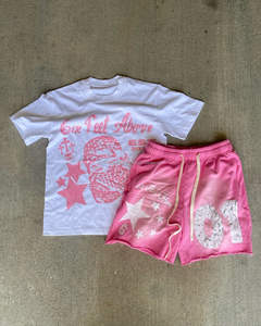 Fabricant de vêtements Logo personnalisé T-shirt graphique délavé à l'acide 100% coton surdimensionné High Street pour hommes Vintage Tees Shorts Set - Product Image 1