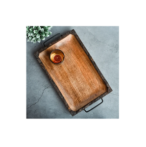 Plateau en bois avec poignée en métal qualité durable pour cuisine et plateau de service de table artisanat naturel de bonne qualité - Product Image 4