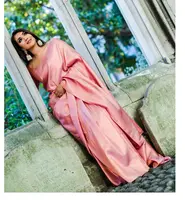Looking same colour beautiful Designer Saree on premium banarasi silk fabric with copper zari weaving and Benglori silk blouse