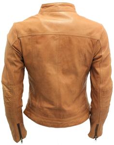 Ladies Casual-Tan Leather-Blazer Winter-Spring Outdoor Fashion Windproof Genuine Brown Leather <b>Denim</b> <b>Jackets</b> - Product Image 5