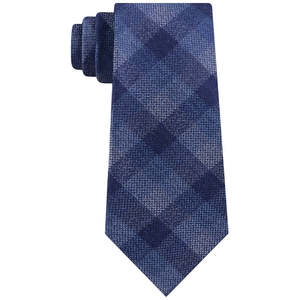Cravatta Classica da Uomo Michael Kors in Seta Blu con Motivo a Quadretti Pebble Gingham, Taglia Regolare - Product Image 1