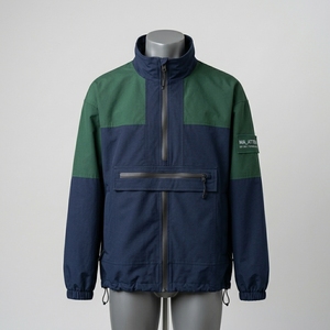 Chaqueta Cortavientos Azul Marino y Verde para Hombre, Chaqueta Ligera con Media Cremallera para Deportes al Aire Libre - Product Image 1