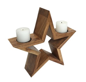 Porte-bougie en bois de luxe de forme étoilée, design moderne, fait main, écologique, pour hôtels, cafés, décoration de table de Noël - Product Image 1