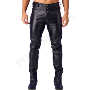 <b>Hot</b> Selling Leather <b>Pants</b> Top Quality Leather Men <b>Pant</b> Outdoor Solid Color Leather Casual men's <b>pants</b> straight curved striped - Product Image 3