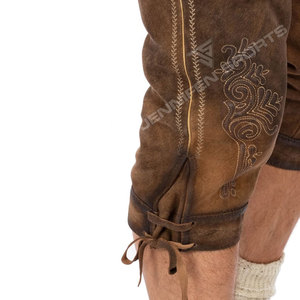 Lederhosen largo de cuero de vaca genuino para hombre bávaro OEM en la parte inferior botones bordados cierre bolsillos laterales bucles para cinturón - Product Image 4