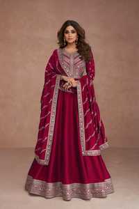 Dernière robe fantaisie Anarkali imprimée numérique en soie georgette - Product Image 2