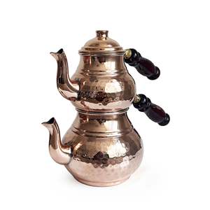 Juego de Tetera y Hervidor de Cobre Turco Clásico, Hecho a Mano y Martillado, Color Cobre - Product Image 3