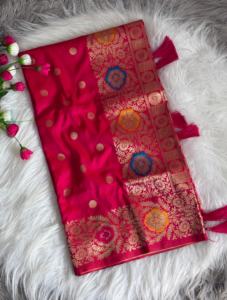 ผ้าไหม banarasi Katan สีที่น่าตื่นตาตื่นใจกับ meena pallu Saree แฟชั่นผู้ผลิตจากอินเดียในอัตราที่ต่ำที่สุด - Product Image 4