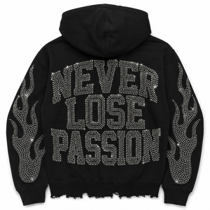 Sudadera con capucha extragrande de algodón 100% con cremallera, estampado casual personalizado, pedrería y bordado, estilo urbano, OEM ODM - Product Image 2