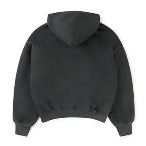 Sudadera con capucha doble de algodón 100% antracita de invierno, bordada y con cuentas, 1000 GSM, de secado rápido, estilo streetwear, hombros caídos, teñido liso. - Product Image 2