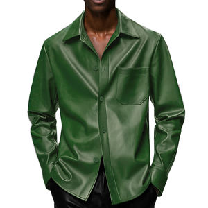 Double <b>Pocket</b> Genuine Leather Shirts Men Casual Turn Down Collar Button up Leather Shirts Men's Motor <b>Bike</b> Leather Shirt Mens - Product Image 1