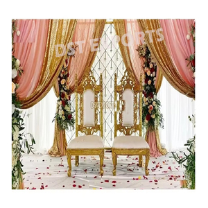 Chaises de trône de scène de fiançailles royales pour couple chaises de trône de mariage traditionnelles pour la cérémonie de Roka chaise de trône de mariage indien - Product Image 1