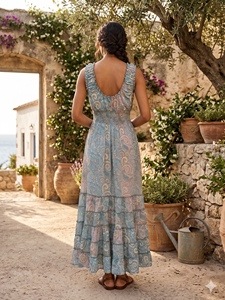 Vestido Casual Elegante de Verano Coreano con Estampado Floral, Cuello en V, Sin Mangas, Largo hasta el Suelo, Estilo Bohemio Y2K, Tejido de Seda India, Talla Única - Product Image 4