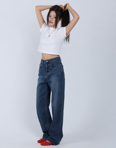 Jeans de Mezclilla de Corte Recto Semi Ancho para Mujer, Suaves y Cómodos, Estilo Coreano para Uso Diario, 2 Colores, Tallas S a L - Product Image 1