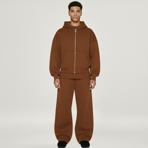 New Design Unisex Winter Fleece Sweatsuits Oversized Drop Shoulder Jogger Tracksuit for Men Boxy Cropped <b>Zip</b> <b>Hoodie</b> Sweatpants - Product Image 4