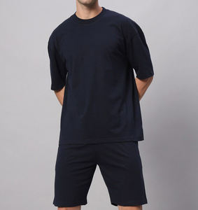 Conjuntos de manga corta informales de dos piezas de verano para hombre, camiseta y pantalones cortos de algodón y poliéster, tejido de punto de secado rápido - Product Image 2