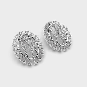 IGI Certified Lab Grown Diamond Round Halo Stud <b>Earrings</b> Solid 925 Sterling <b>Silver</b> Multi-Row Designer Cluster <b>Earrings</b> - Product Image 3