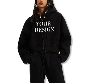 Logotipo personalizado de alta calidad de moda de las mujeres con cordón pulóver de manga larga Sudadera con capucha de peso pesado de alta calidad sudaderas con capucha - Product Image 2